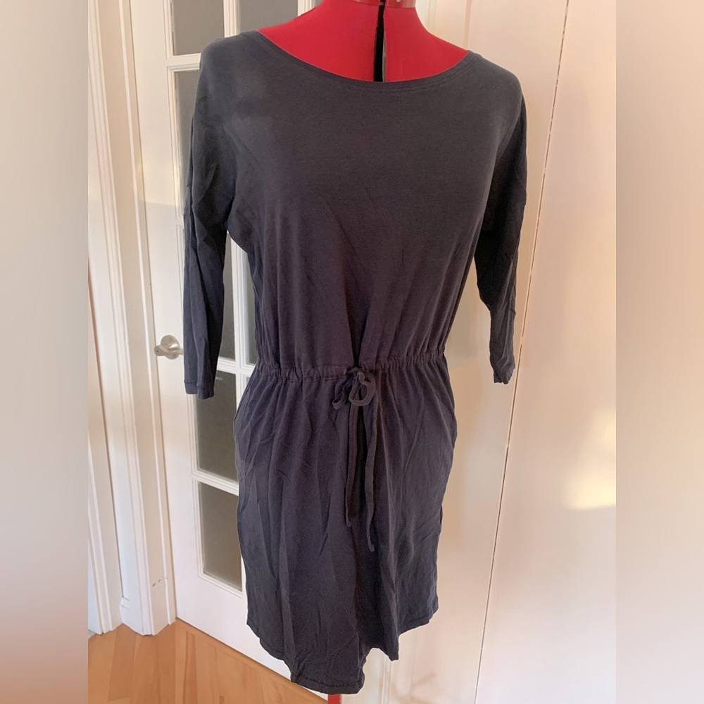 Navy Blue 100% Cotton Dress with Cinch Waist - Only Brand